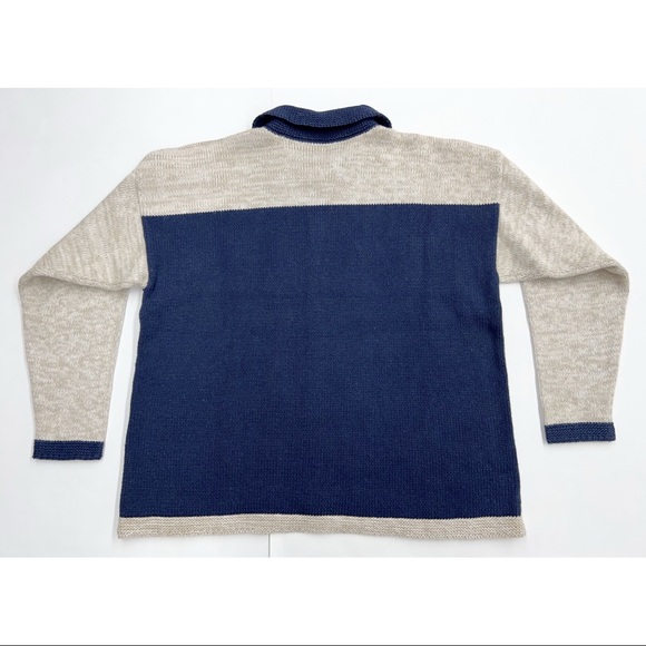 Navy Beige Button Down Embroidered Christmas Scene Sweater Knit Cardigan - Picture 14 of 16